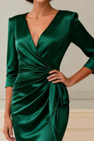 Load image into Gallery viewer, Dark Green Bodycon V-Neck Knee-Length Mother of the Bride Dress