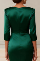 Load image into Gallery viewer, Dark Green Bodycon V-Neck Knee-Length Mother of the Bride Dress