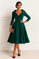 Load image into Gallery viewer, Dark Green V-Neck A-Line Midi Mother of the Bride Dress with Buttons
