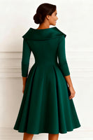 Load image into Gallery viewer, Dark Green V-Neck A-Line Midi Mother of the Bride Dress with Buttons