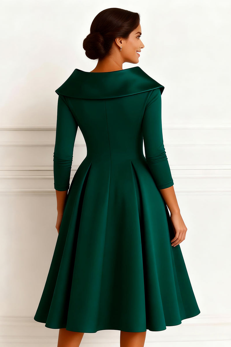 Load image into Gallery viewer, Dark Green V-Neck A-Line Midi Mother of the Bride Dress with Buttons