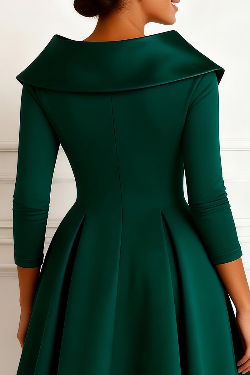 Load image into Gallery viewer, Dark Green V-Neck A-Line Midi Mother of the Bride Dress with Buttons