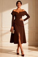 Load image into Gallery viewer, Chocolate Off the Shoulder Midi Mother of the Bride Dress with Slit