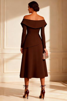 Chocolate Off the Shoulder Midi Mother of the Bride Dress with Slit