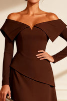 Load image into Gallery viewer, Chocolate Off the Shoulder Midi Mother of the Bride Dress with Slit