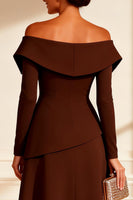 Load image into Gallery viewer, Chocolate Off the Shoulder Midi Mother of the Bride Dress with Slit