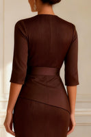 Load image into Gallery viewer, Chocolate Round Neck Sheath Long Mother of the Bride Dress with Slit