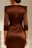 Load image into Gallery viewer, Chocolate Round Neck Satin Long Mother of the Bride Dress with Sash