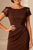 Load image into Gallery viewer, Brown Bodycon Boat Neck Midi Mother of the Bride Dress with Lace