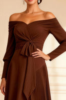 Load image into Gallery viewer, Brown Asymmetrical Off the Shoulder Pleated Mother of the Bride Dress