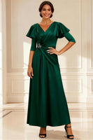 Load image into Gallery viewer, Sparkly Dark Green V Neck A Line Long Mother of the Bride Dress