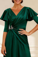 Load image into Gallery viewer, Sparkly Dark Green V Neck A Line Long Mother of the Bride Dress