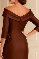 Load image into Gallery viewer, Chocolate Ruffled Off the Shoulder High Low Mother of the Bride Dress with Sleeves