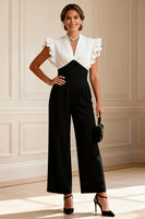 Load image into Gallery viewer, Black and White V-Neck Long Mother of the Bride Jumpsuits