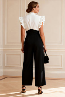 Black and White V-Neck Long Mother of the Bride Jumpsuits