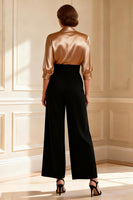 Load image into Gallery viewer, Black and Champagne Satin V-Neck Long Mother of the Bride Jumpsuits