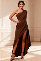 Load image into Gallery viewer, Chocolate One Shoulder High Low Mother of the Bride Dress