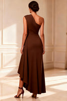 Load image into Gallery viewer, Chocolate One Shoulder High Low Mother of the Bride Dress
