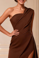 Load image into Gallery viewer, Chocolate One Shoulder High Low Mother of the Bride Dress