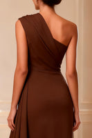 Load image into Gallery viewer, Chocolate One Shoulder High Low Mother of the Bride Dress
