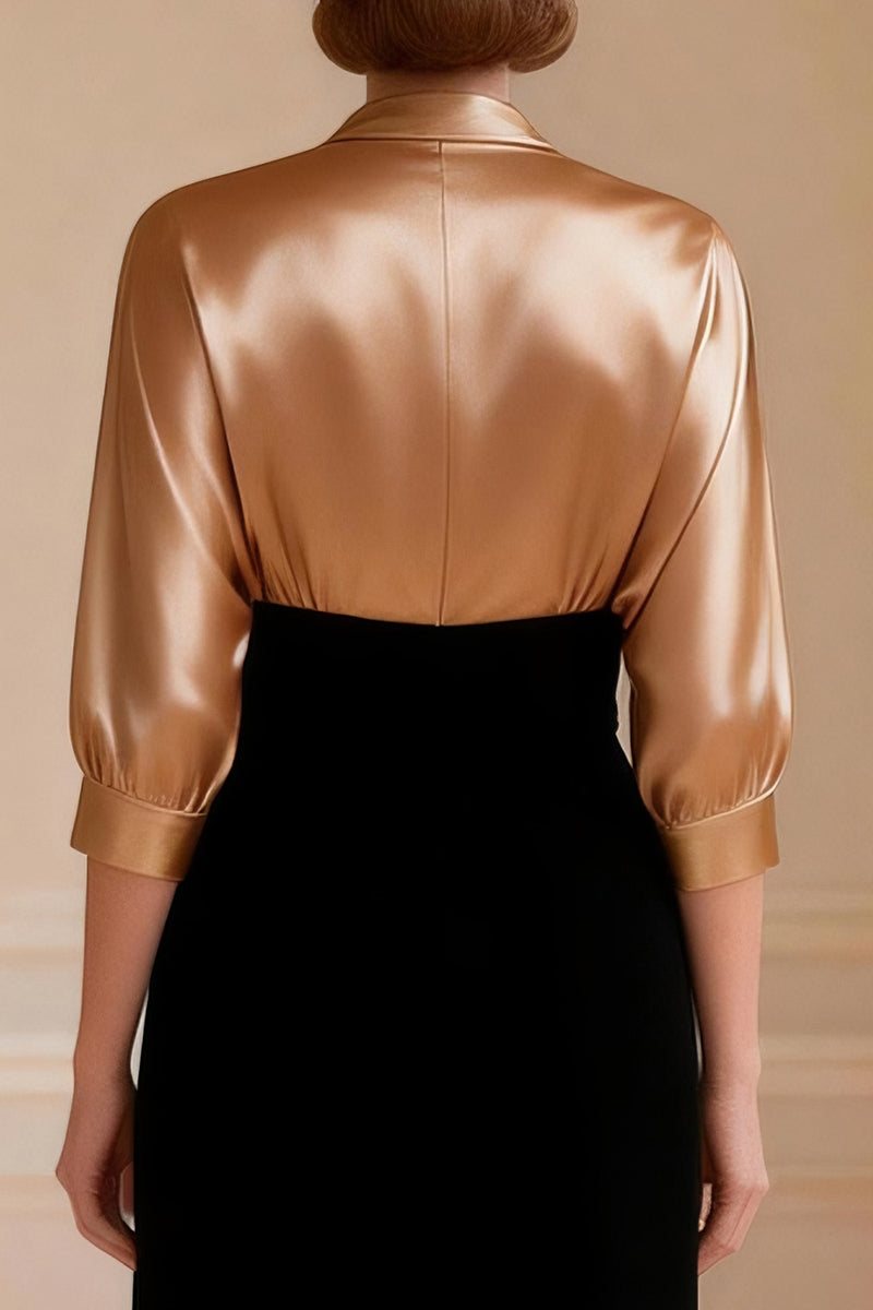 Load image into Gallery viewer, Black and Champagne V-Neck Long Mother of the Bride Dress