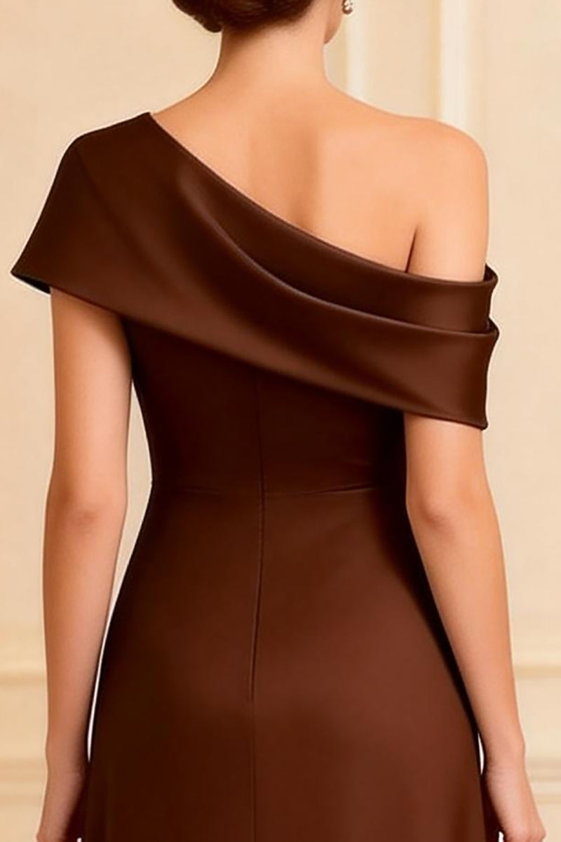 Load image into Gallery viewer, Chocolate One Shoulder A Line Long Mother of the Bride Dress with Slit