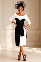 Load image into Gallery viewer, Black and White Boat Neck Bodycon Midi Mother of the Bride Dress with Sleeves