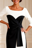 Load image into Gallery viewer, Black and White Boat Neck Bodycon Midi Mother of the Bride Dress with Sleeves