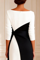 Load image into Gallery viewer, Black and White Boat Neck Bodycon Midi Mother of the Bride Dress with Sleeves