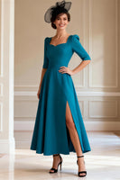 Load image into Gallery viewer, Peacock Blue Ankle Length Mother of the Bride Dress with Slit