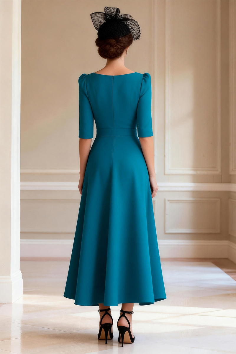 Load image into Gallery viewer, Peacock Blue Ankle Length Mother of the Bride Dress with Slit