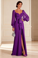 Load image into Gallery viewer, Purple Long Sleeves Floor Length Mother of the Bride Dress with Slit