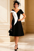 Load image into Gallery viewer, Black and White V Neck A Line Midi Mother of the Bride Dress