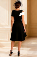 Load image into Gallery viewer, Black and White V Neck A Line Midi Mother of the Bride Dress