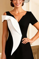 Load image into Gallery viewer, Black and White V Neck A Line Midi Mother of the Bride Dress
