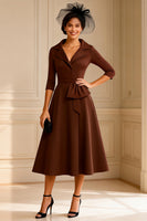 Load image into Gallery viewer, Chocolate Notched Lapel A Line Midi Mother of the Bride Dress