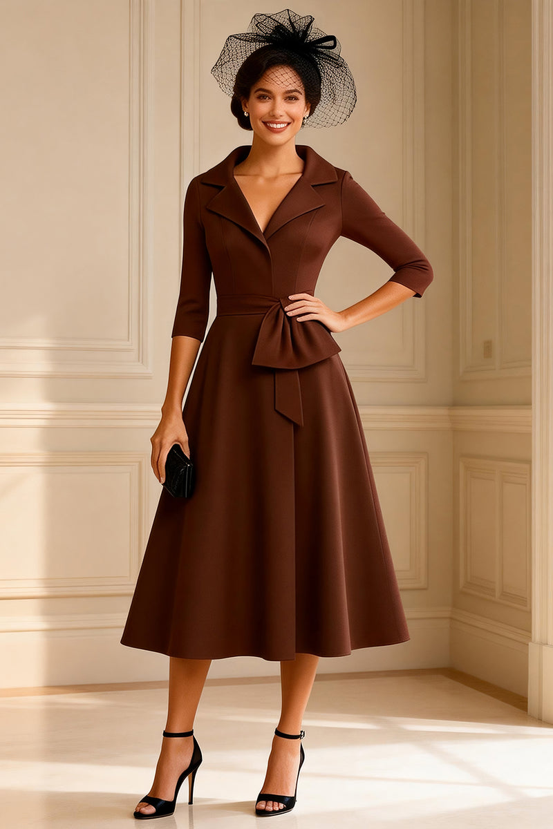 Load image into Gallery viewer, Chocolate Notched Lapel A Line Midi Mother of the Bride Dress