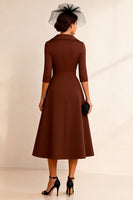 Load image into Gallery viewer, Chocolate Notched Lapel A Line Midi Mother of the Bride Dress