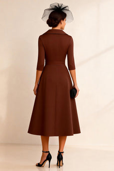 Chocolate Notched Lapel A Line Midi Mother of the Bride Dress