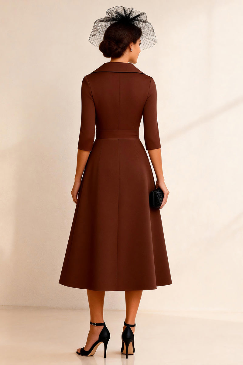Load image into Gallery viewer, Chocolate Notched Lapel A Line Midi Mother of the Bride Dress