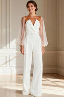 Load image into Gallery viewer, White Sweetheart Puff Sleeves Long Bridal Jumpsuits with Belt
