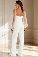 Load image into Gallery viewer, White Sweetheart Puff Sleeves Long Bridal Jumpsuits with Belt