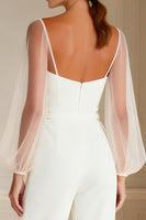 Load image into Gallery viewer, White Sweetheart Puff Sleeves Long Bridal Jumpsuits with Belt