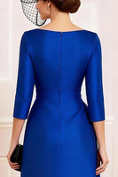 Load image into Gallery viewer, Royal Blue V Neck Bodycon Midi Mother of the Bride Dress with Slit