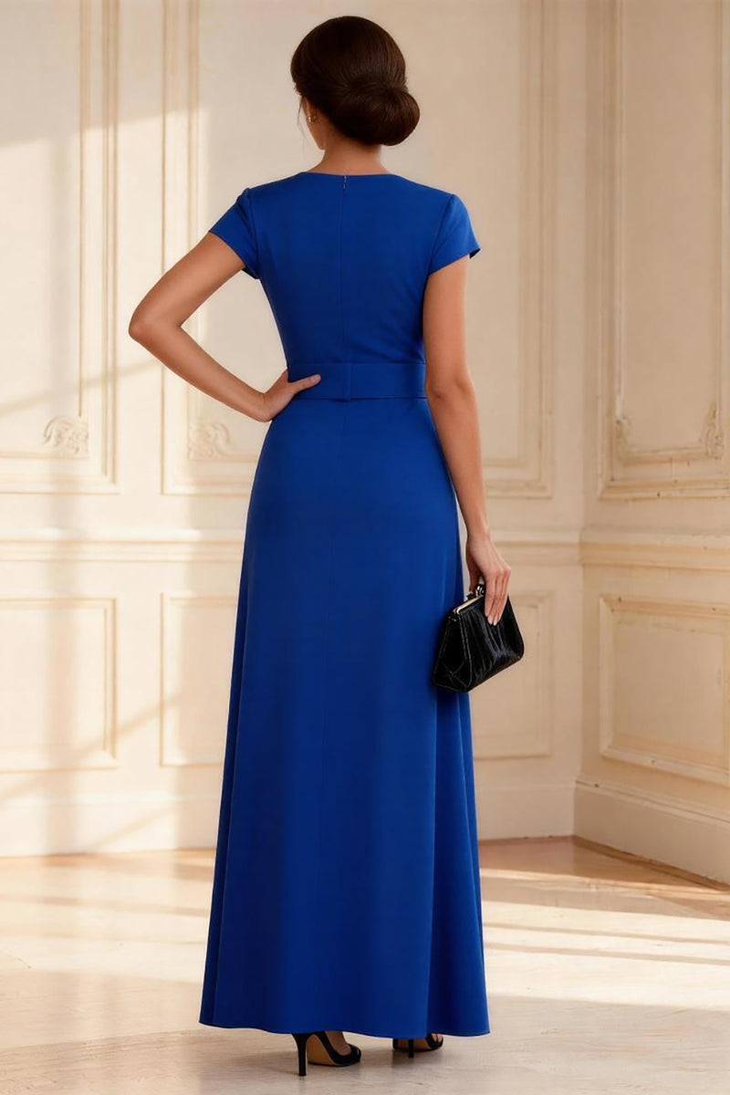 Load image into Gallery viewer, Royal Blue V Neck Sheath Long Mother of the Bride Dress with Slit
