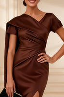 Load image into Gallery viewer, Chocolate Ruched Mermaid Long Mother of the Bride Dress with Side Cape