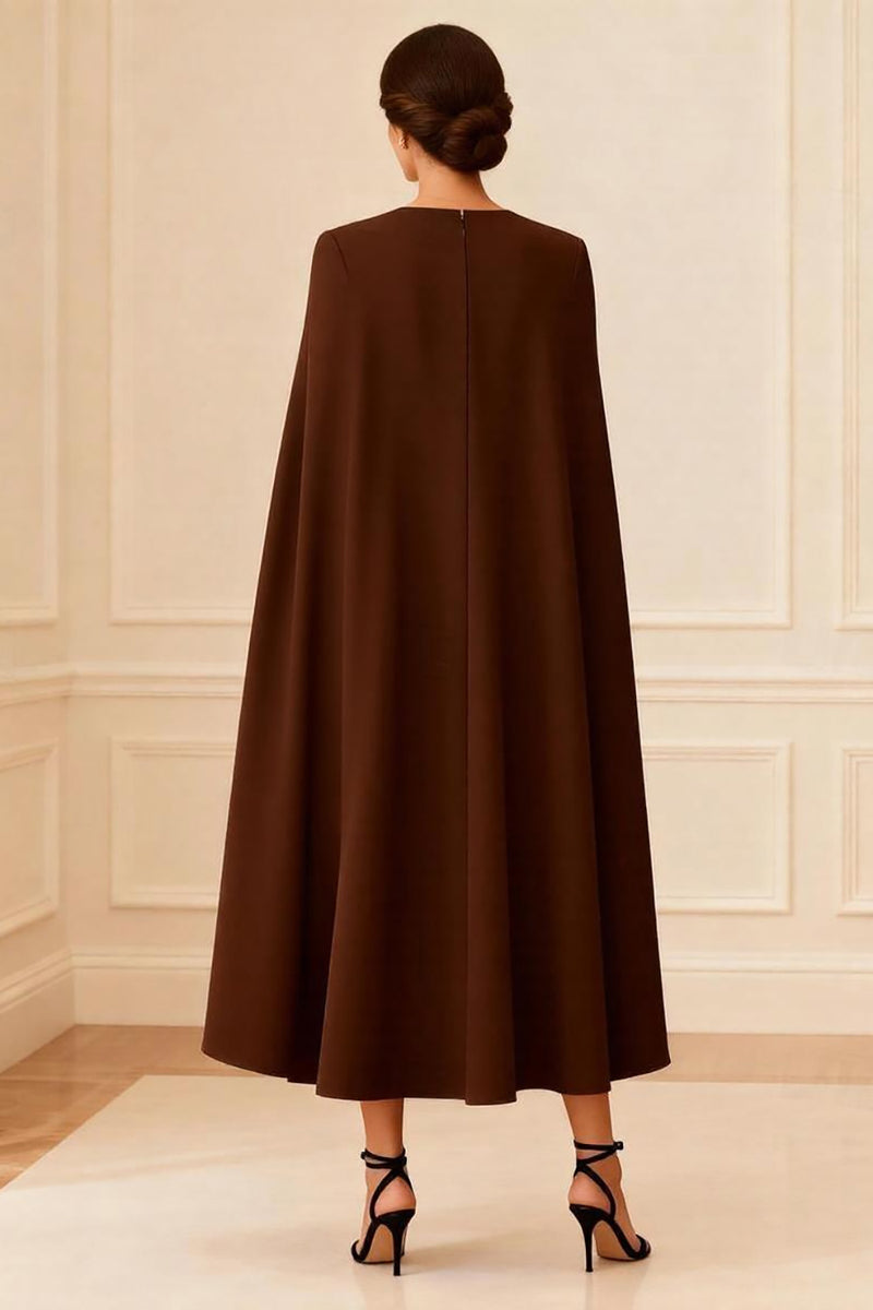 Load image into Gallery viewer, Chocolate V Neck Double Breasted Ankle Length Mother of the Bride Dress with Cape