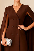 Load image into Gallery viewer, Chocolate V Neck Double Breasted Ankle Length Mother of the Bride Dress with Cape