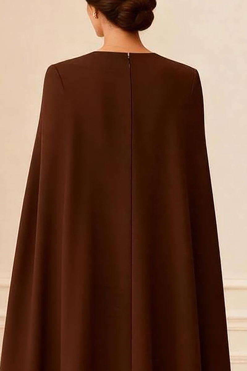 Load image into Gallery viewer, Chocolate V Neck Double Breasted Ankle Length Mother of the Bride Dress with Cape