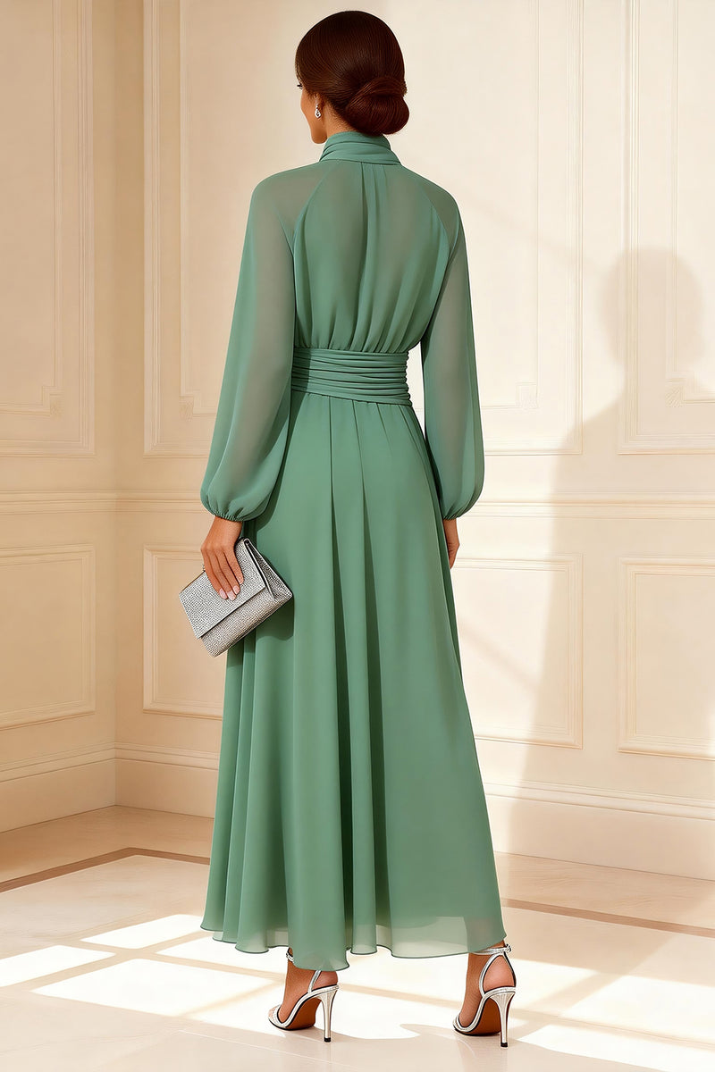 Load image into Gallery viewer, Sage Green Chiffon High Neck A Line Long Mother of the Bride Dress